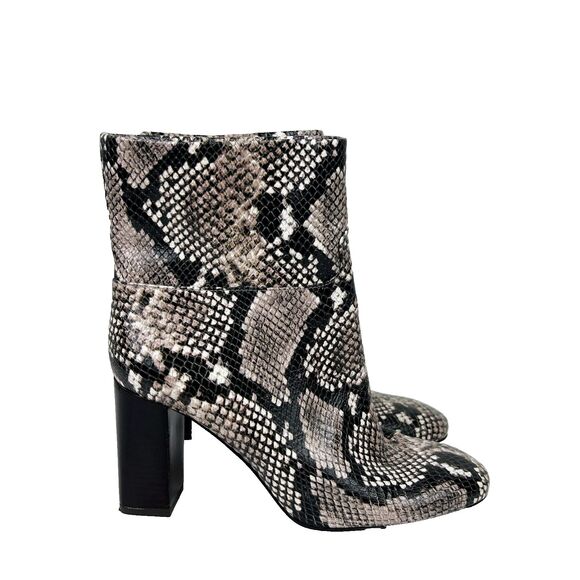 Tory Burch Devon Ankle Boots Cream Black Snake Print Leather High Heel Booties 9 - Picture 3 of 13